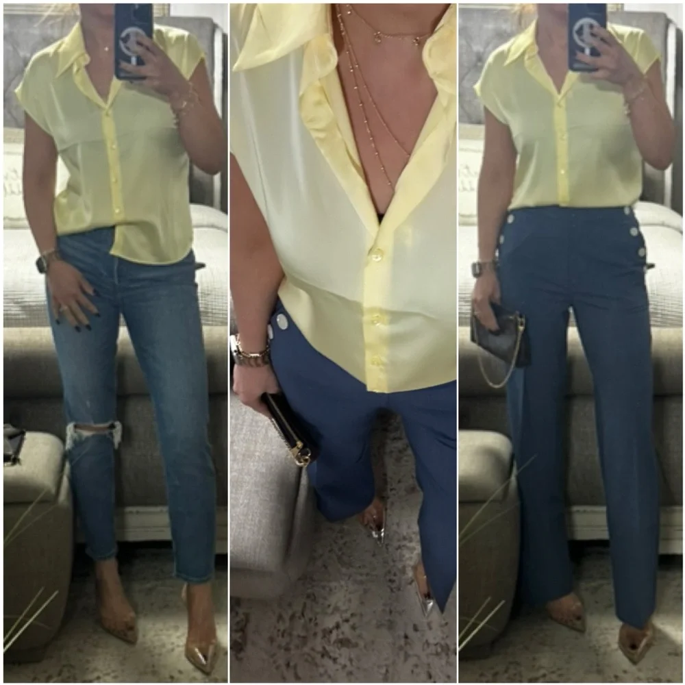 New๐Elegant Yellow short sleeve button front blouse - Picture 1 of 8